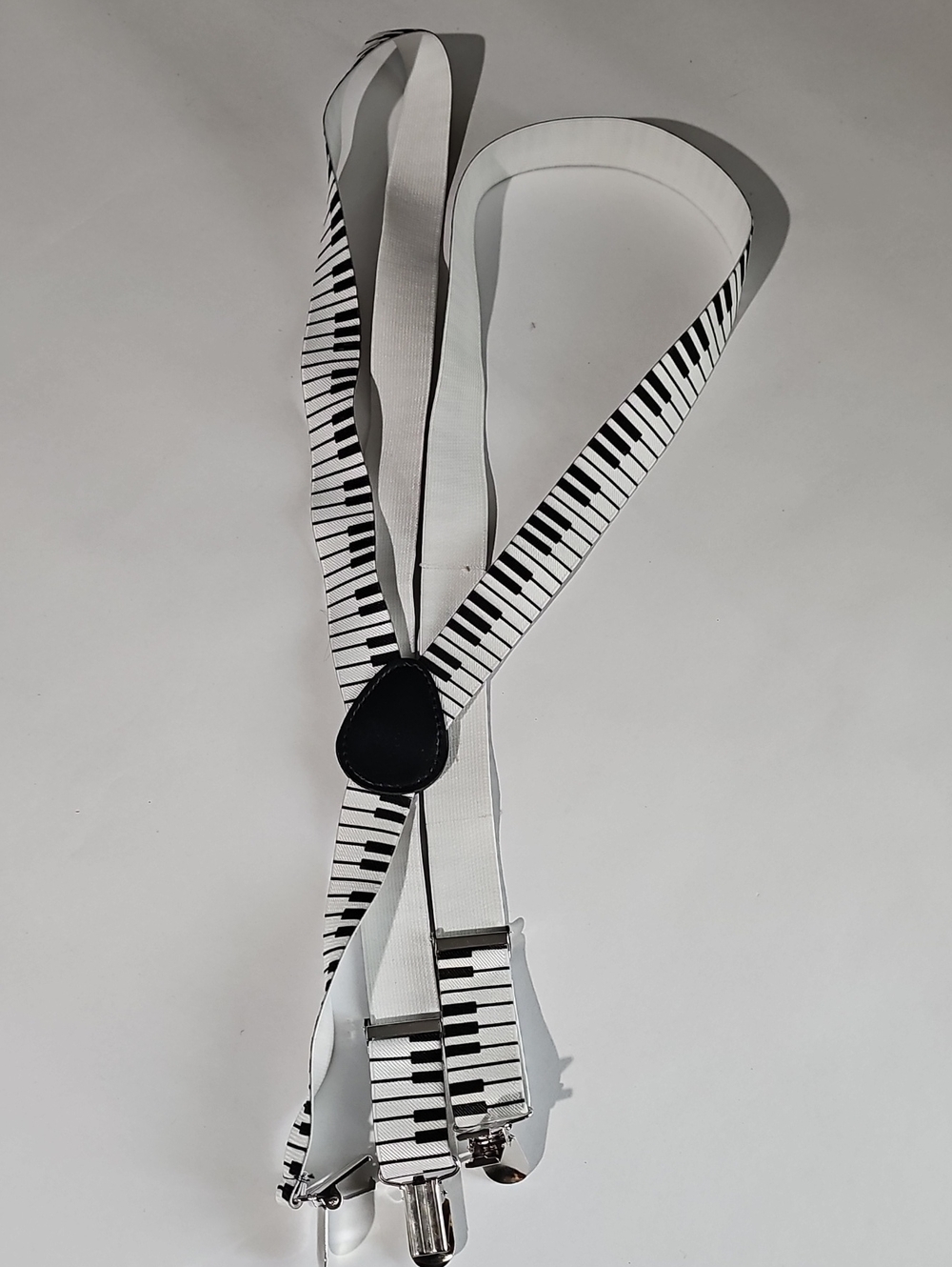 White and Black Piano Key Pattern Suspenders - Unbranded